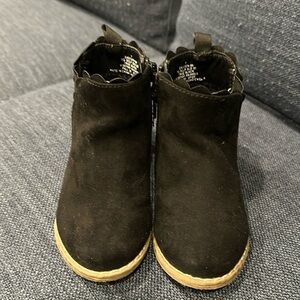 Toddler black fake suede ankle booties.
